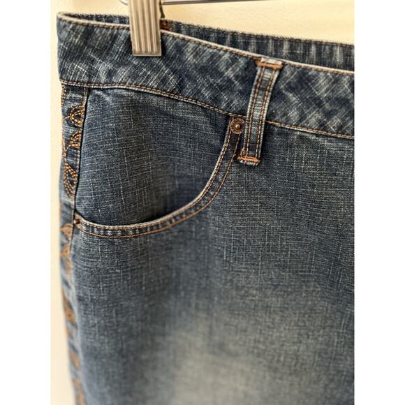 Y2K Route 66 Button Fly Copper Embroidered Western Denim Jeans Size 18W Blue - Picture 6 of 13